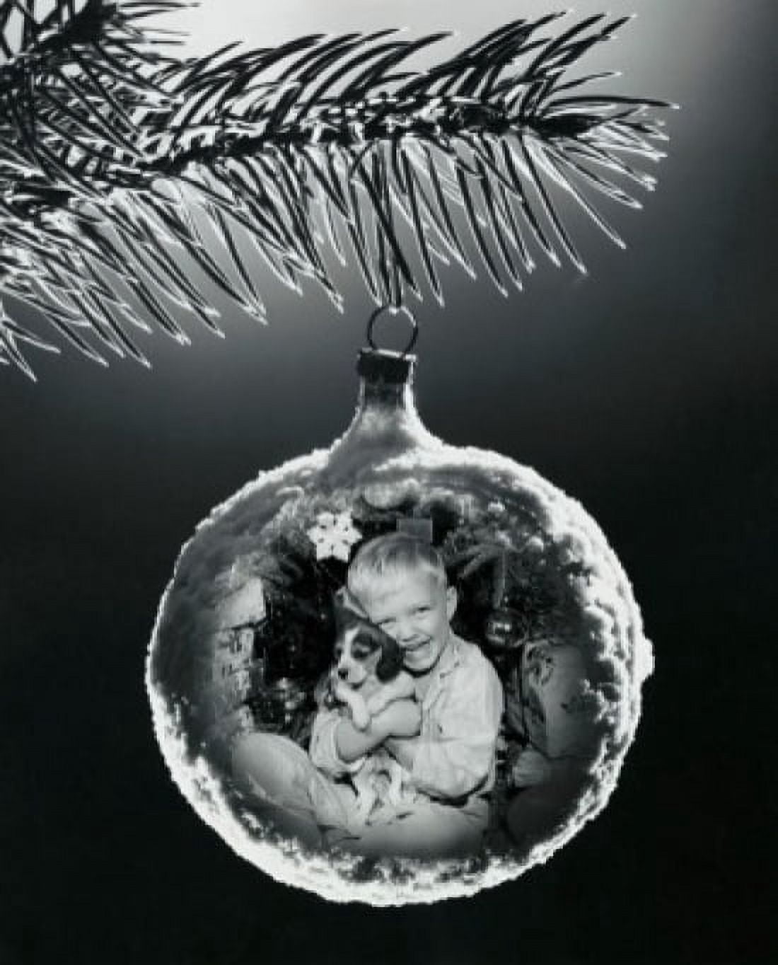 Posterazzi Reflection of a boy with a puppy in a Christmas ornament Canvas Art -  (24 x 36)