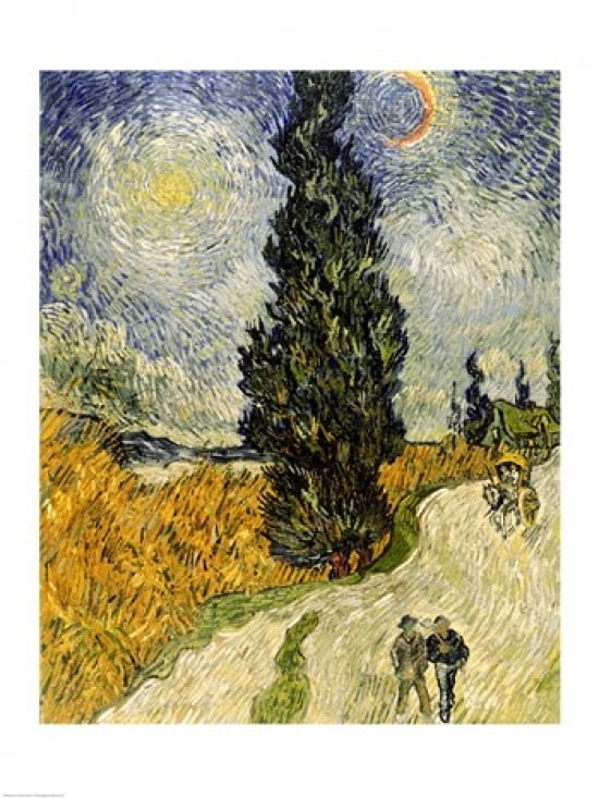 Posterazzi Road with Cypresses 1890 Canvas Art - Vincent Van Gogh (24 x 36)
