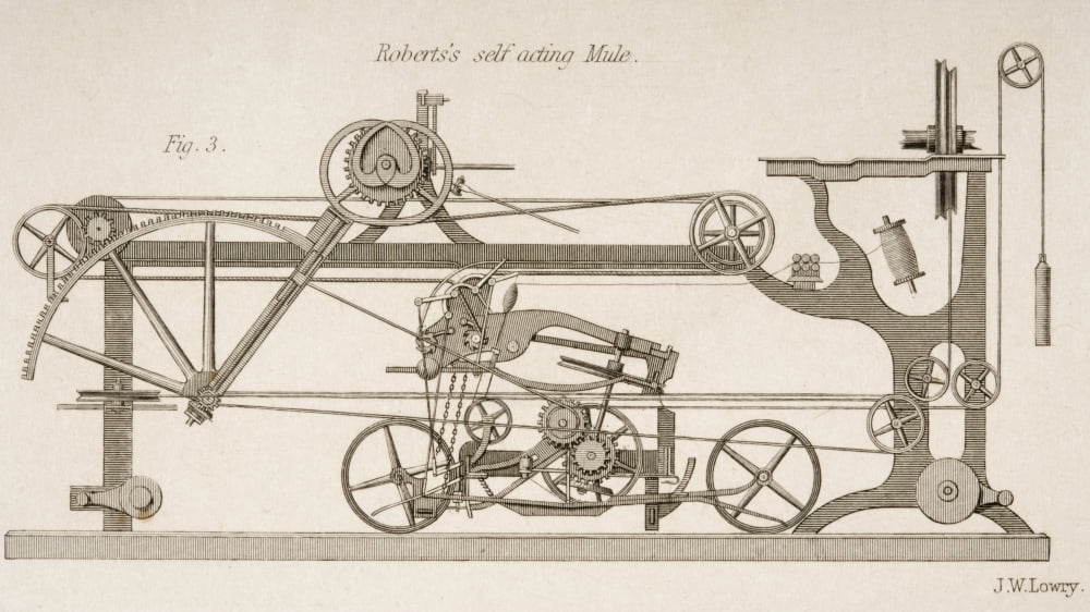 Posterazzi Roberts Self Acting Mule Drawn By JW Lowry In 1830S Canvas Art - Ken Welsh Design Pics (38 x 20)