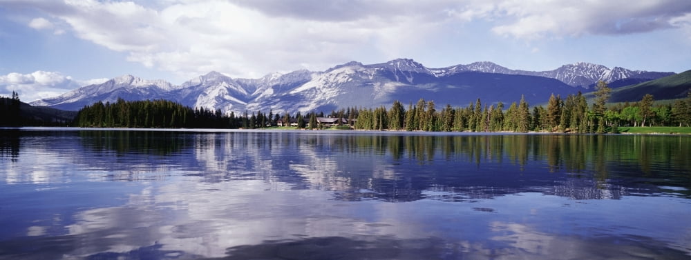 Posterazzi Rockies Reflected In Lake Beauvert Canvas Art - Chris Parker Design Pics (44 x 15)