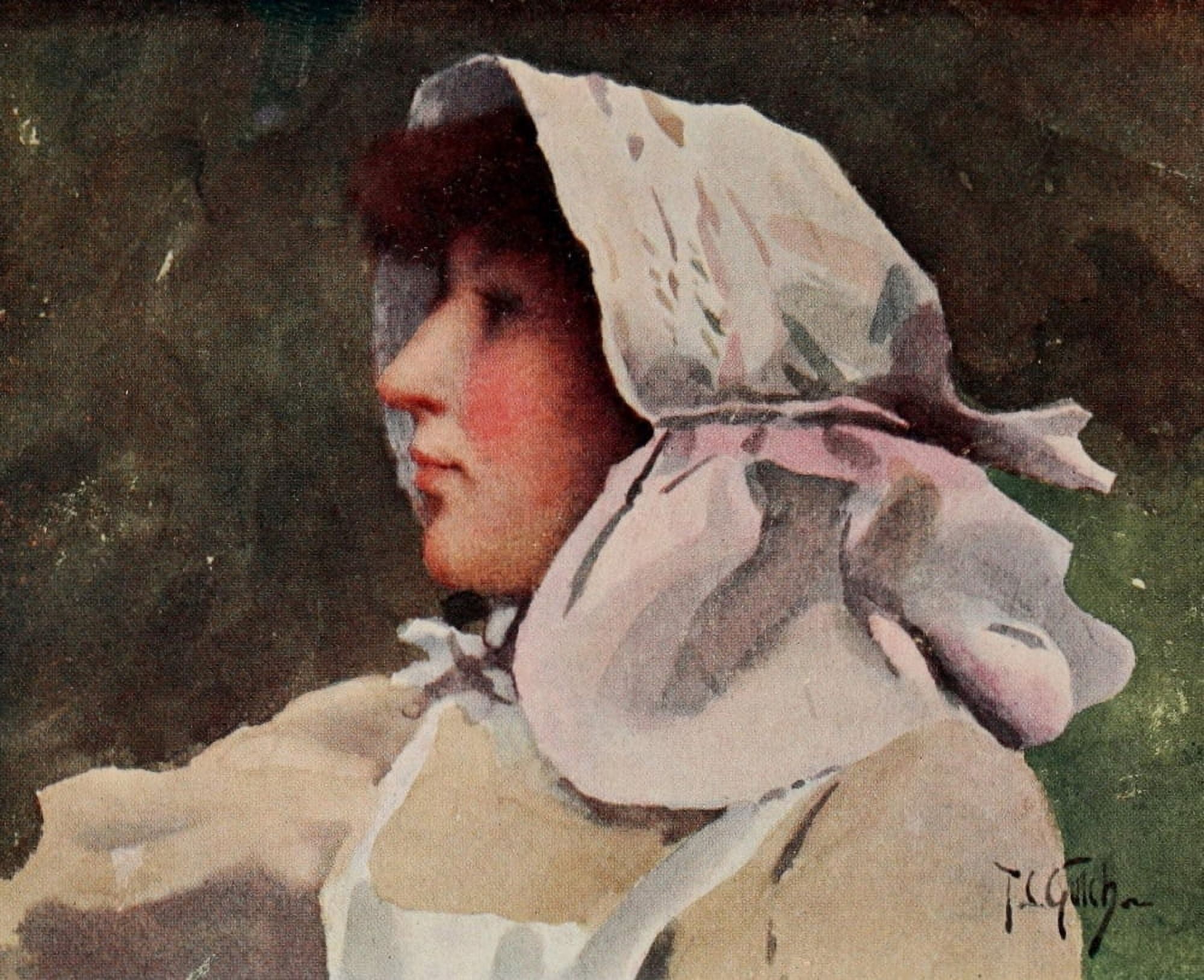 Posterazzi Round about Wiltshire 1907 A sun-bonnet Canvas Art - Thomas Cooper Gotch (24 x 36)