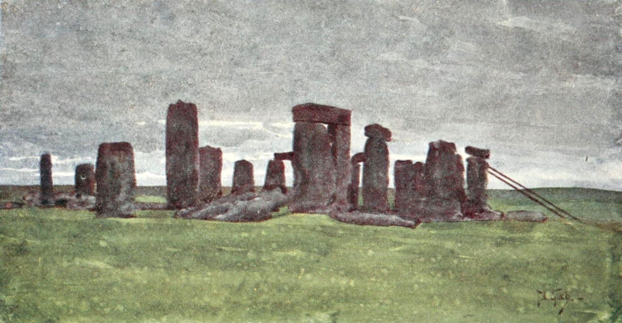 Posterazzi Round about Wiltshire 1907 Stonehenge Canvas Art - Thomas Cooper Gotch (24 x 36)