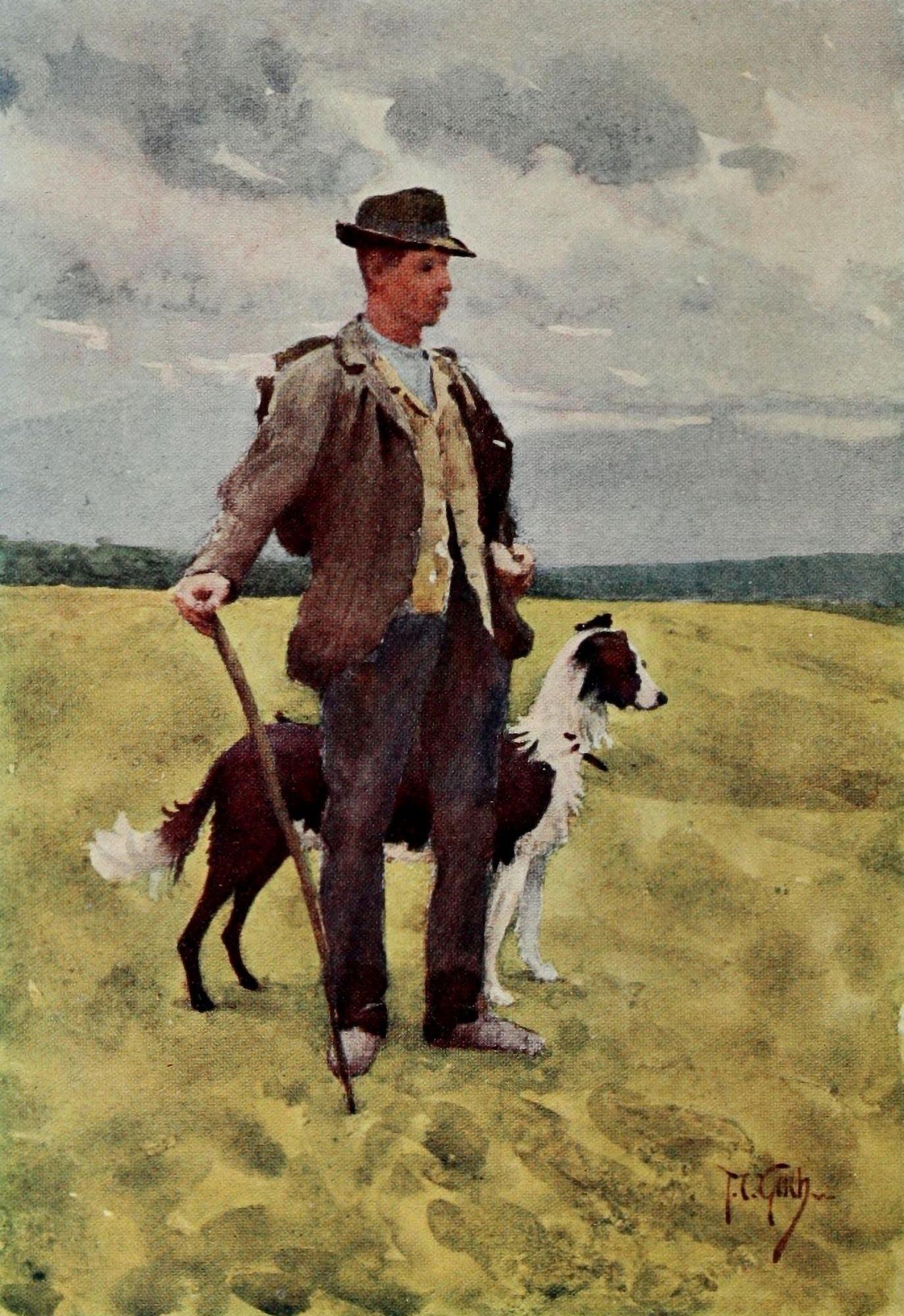 Posterazzi Round about Wiltshire 1907 The under-shepherd Canvas Art - Thomas Cooper Gotch (24 x 36)