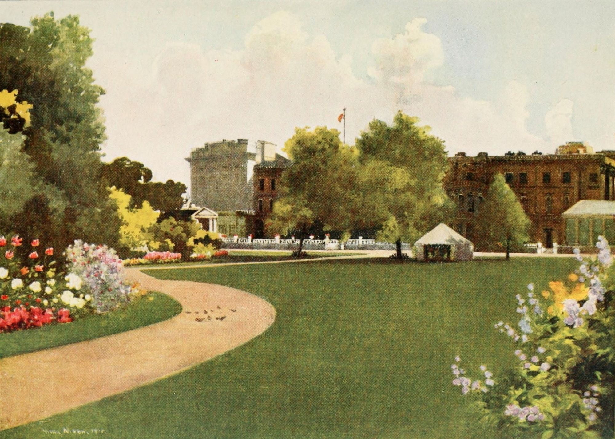 Posterazzi Royal Palaces & Gardens 1916 Buckingham Palace and Garden Canvas Art - Mima Nixon (24 x 36)