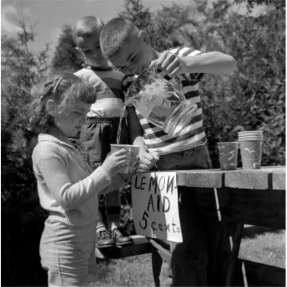 Posterazzi SAL25516279 Boy Pouring Lemonade Into Disposable Cup Holding by Girl Poster Print - 18 x 24 in.