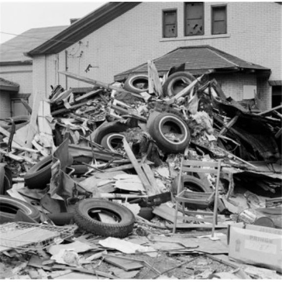 Posterazzi SAL255422082 Heap of Trash in Front of Abandoned House Poster Print - 18 x 24 in.