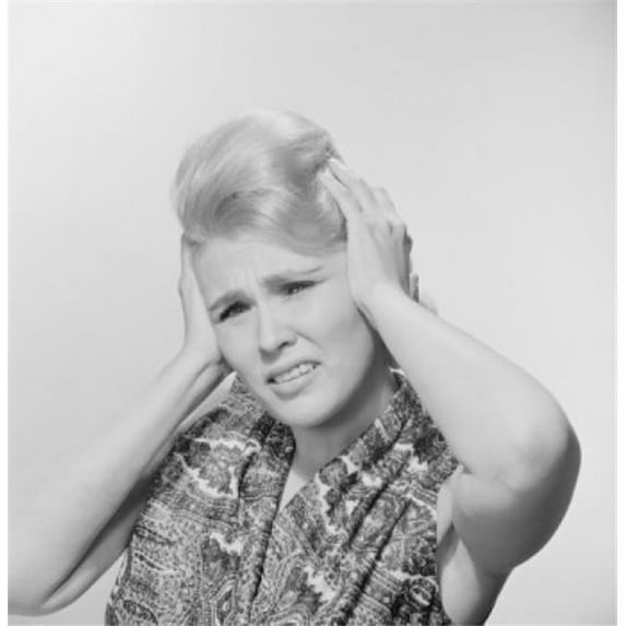 Posterazzi SAL255422366 Studio Portrait of Young Woman with Head in Hands Poster Print - 18 x 24 in.