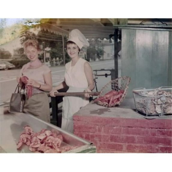 Posterazzi SAL255422655 USA Massachusetts Essex Woodmans Lobster Pool Women at Seafood Stall Poster Print - 18 x 24 in.