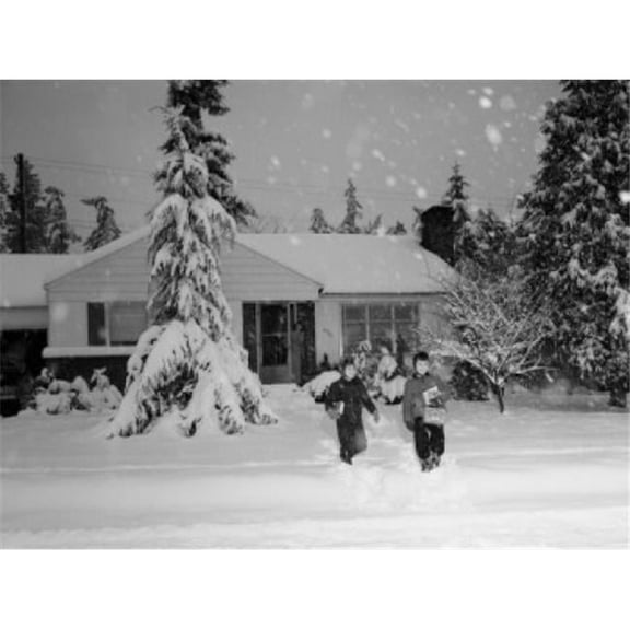 Posterazzi SAL255423828 Kids Leaving Home During Heavy Snow Fall Poster Print - 18 x 24 in.
