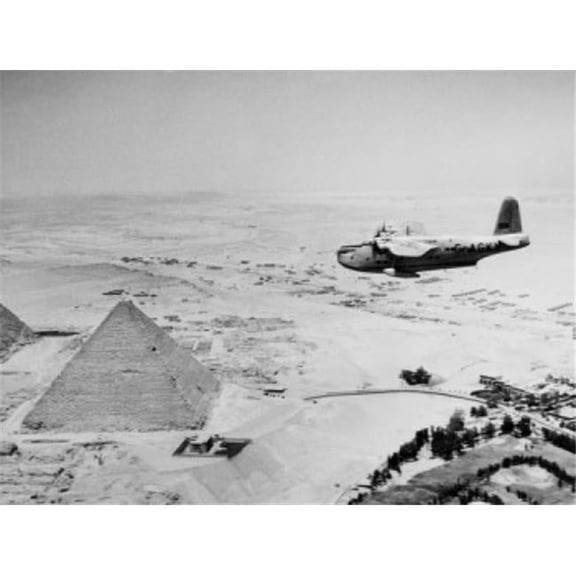 Posterazzi SAL255424102 Egypt Giza Aeroplane Flying Over Giza Pyramids Poster Print - 18 x 24 in.