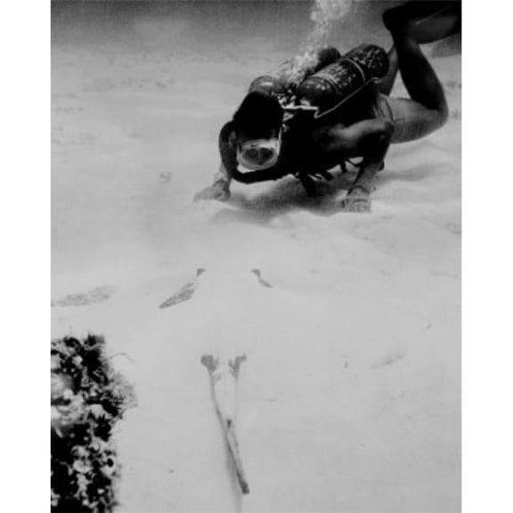 Posterazzi SAL255424282 Skin Diver Looking for Buried Treasure Poster Print - 18 x 24 in.