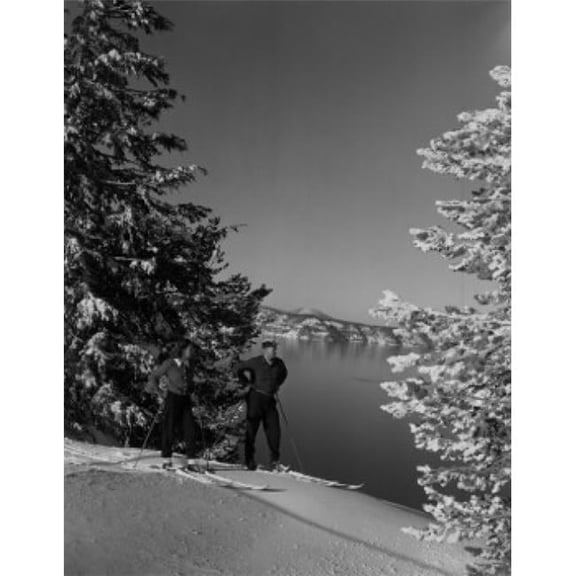 Posterazzi SAL255424308 USA Oregon Couple Cross-Country Skiing by Crater Lake Poster Print - 18 x 24 in.