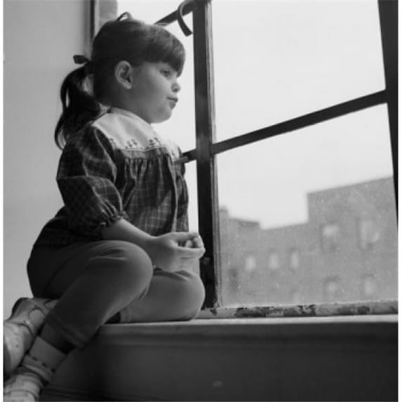 Posterazzi SAL255424401 Little Girl Looking Out Window Poster Print - 18 x 24 in.