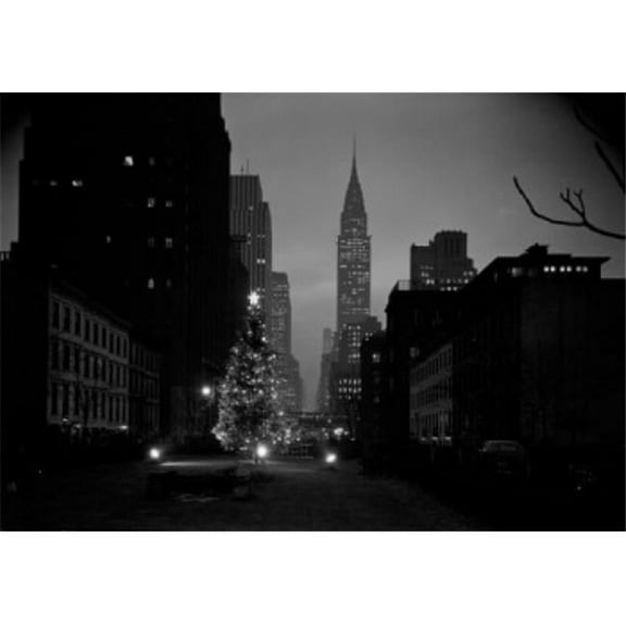 Posterazzi SAL255424898 USA New York State New York City Christmas Tree in Tudor City with Chrysler Building in Background Poster Print - 18 x 24 in.