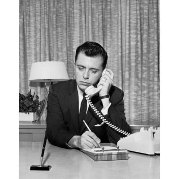 Posterazzi SAL25548082 Businessman Talking on Telephone in Office Poster Print - 18 x 24 in.