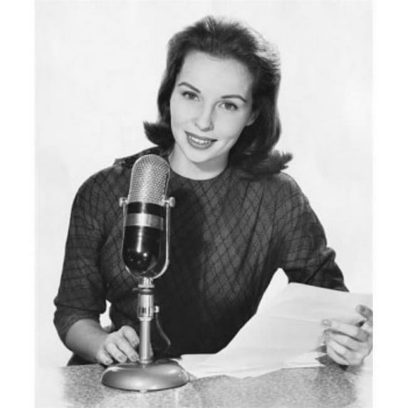 Posterazzi SAL2557804A Portrait of a Female Newscaster Speaking in to a Microphone Poster Print - 18 x 24 in.
