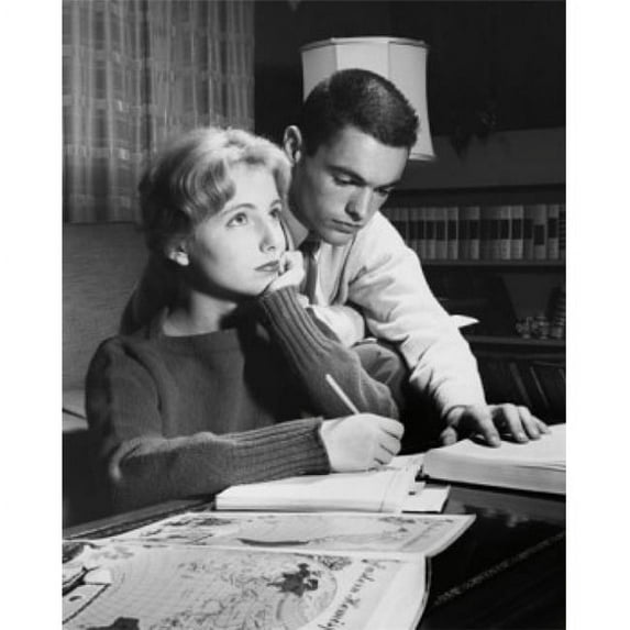 Posterazzi SAL2558564A Teenage Girl Thinking & a Teenage Boy Sitting Beside Her Poster Print - 18 x 24 in.