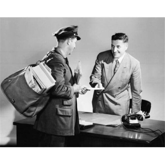 Posterazzi SAL2559069 Side Profile of a Postman Giving Mail to a Businessman Poster Print - 18 x 24 in.