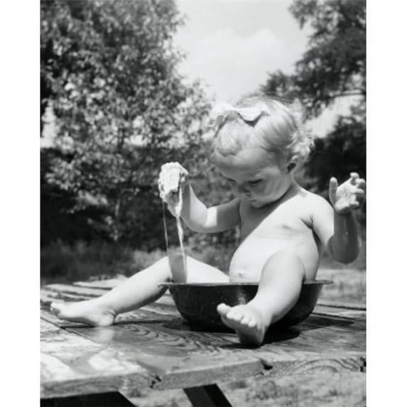 Posterazzi SAL2559173 Baby Girl Sitting in Bowl Poster Print - 18 x 24 in.