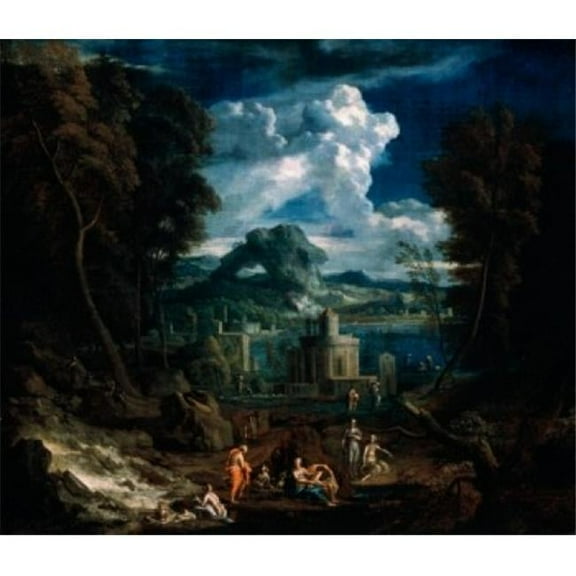 Posterazzi SAL261554 Landscape with Bathing Nymphs Pieter Andreas Rysbrack 1690-1748 Flemish Oil