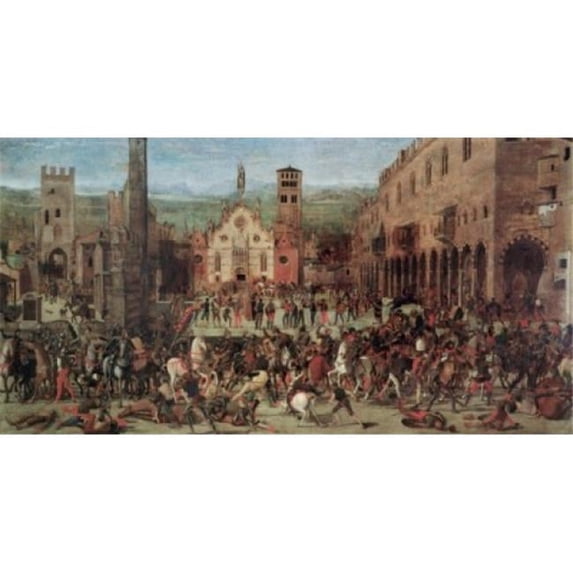 Posterazzi SAL263591 The Expulsion of the Bonacolsi C 1500 Domenico Morone Ca1442-Aft1517 Italian Oil on Wood Panel Palazzo Ducale - 18 x 24 in.