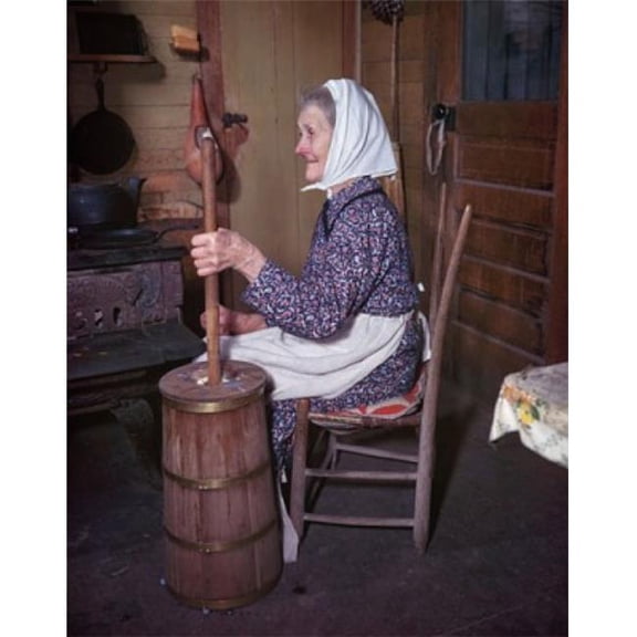 Posterazzi SAL34564584 Side Profile of a Senior Woman Sitting & Churning Butter Poster Print - 18 x 24 in.
