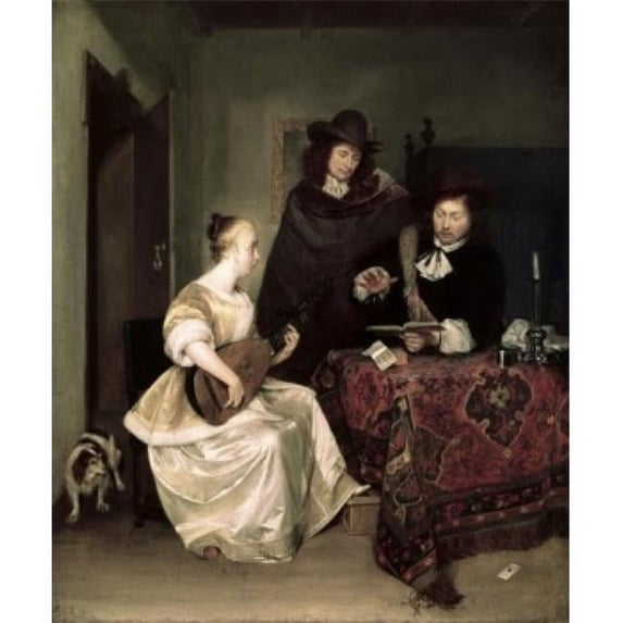Posterazzi SAL3805441053 Young Woman Playing the Theorbo to Two Men Ca1667-8 Gerard Ter Borch 1617-1681 Dutch Oil on Canvas National Gallery London England Poster Print - 18 x 24 in.