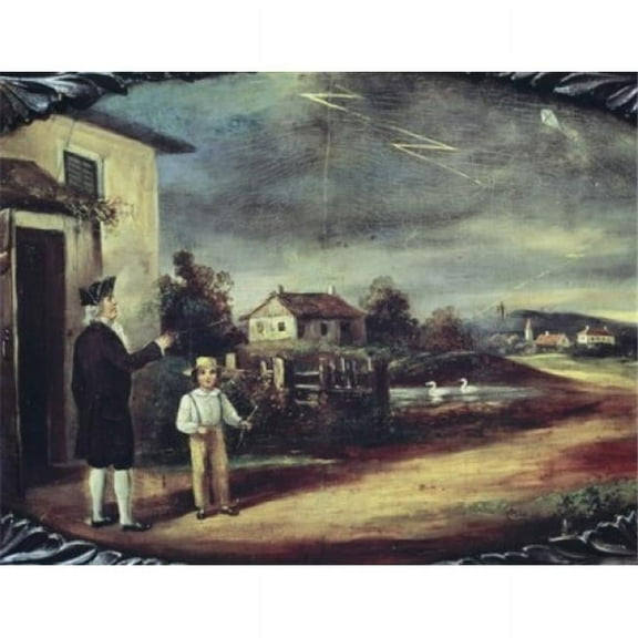 Posterazzi SAL900125407 Ben Franklins Flying Experiment Ca. 1835 Artist Unknown Poster Print - 18 x 24 in.