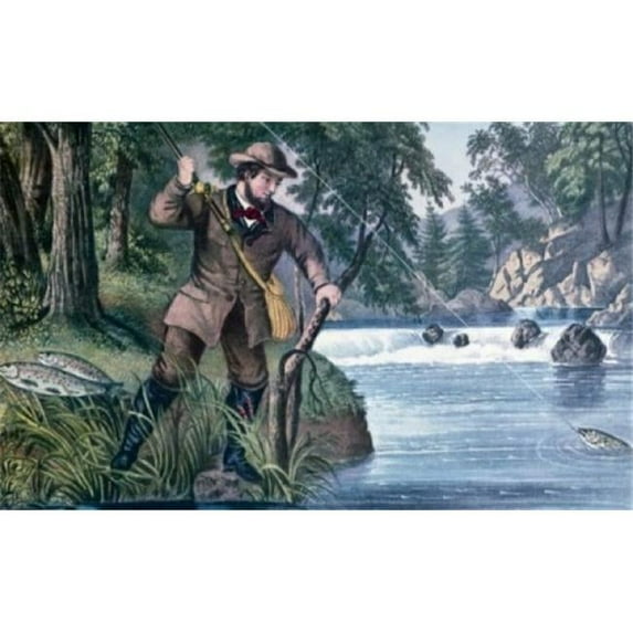 Posterazzi SAL900135670 Brook Trout Fishing by Currier & Ives 1872 Lithograph Poster Print - 18 x 24 in.
