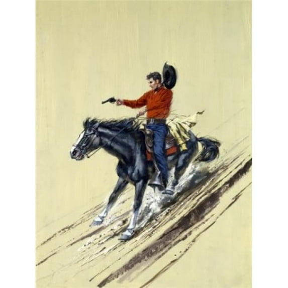 Posterazzi SAL902137023 Cowboy Aiming Gun on Horse Sliding Down Hill Poster Print - 18 x 24 in.