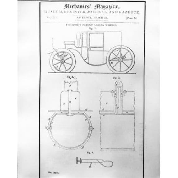 Posterazzi SAL995157 Patent Aerial Wheels by R.W. Thompsons Brougham Mechancis Magazine Drawing 1847 Poster Print - 18 x 24 in.