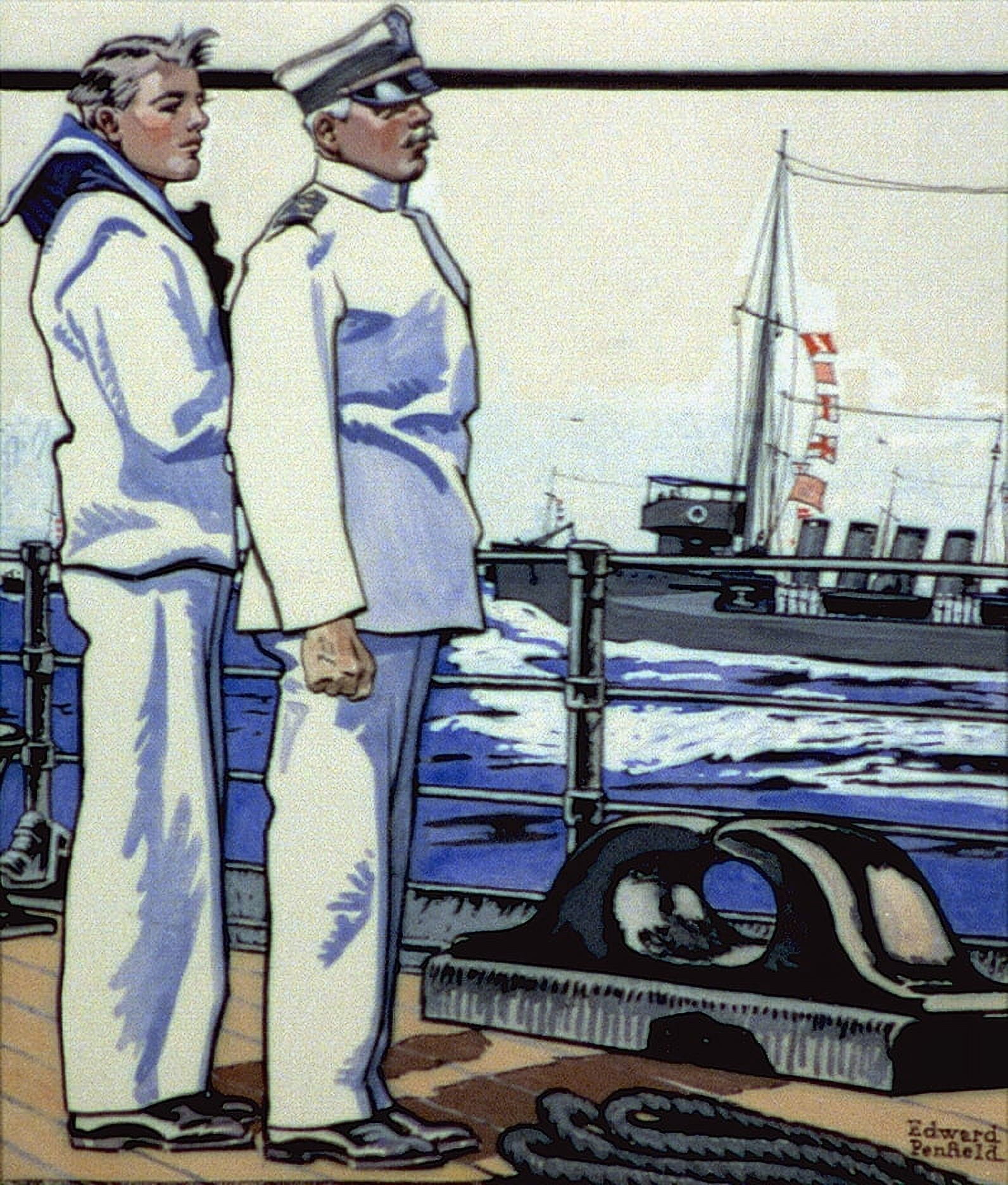 Posterazzi Sailor & office standing on deck 1917 Canvas Art - Edward Penfield (24 x 36)