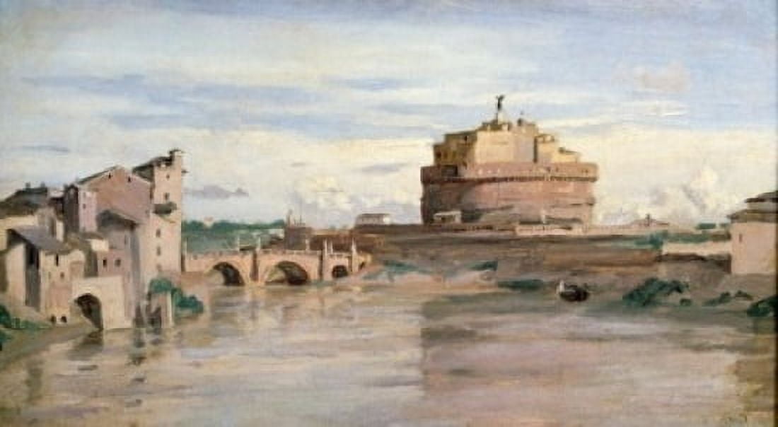 Posterazzi Saint Angelo Castle and the Tiber Rome by Jean-Baptiste Camille Corot (1796-1875) France Paris Musee du Louvre Canvas Art - Jean Baptiste Camille Corot (24 x 36)