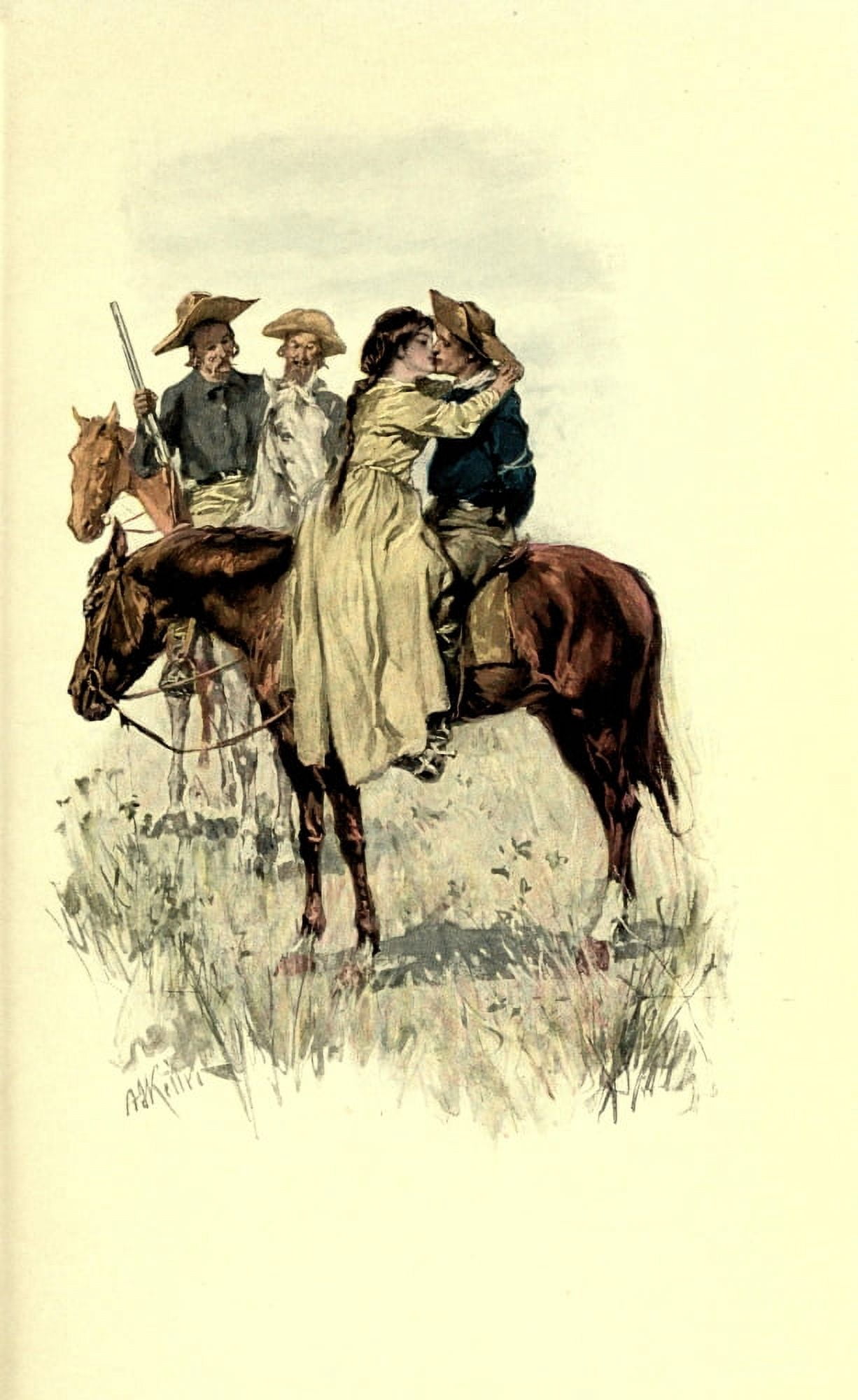 Posterazzi Salomy Jane 1910 Kissing couple on horse Canvas Art - Harrison Fisher (24 x 36)
