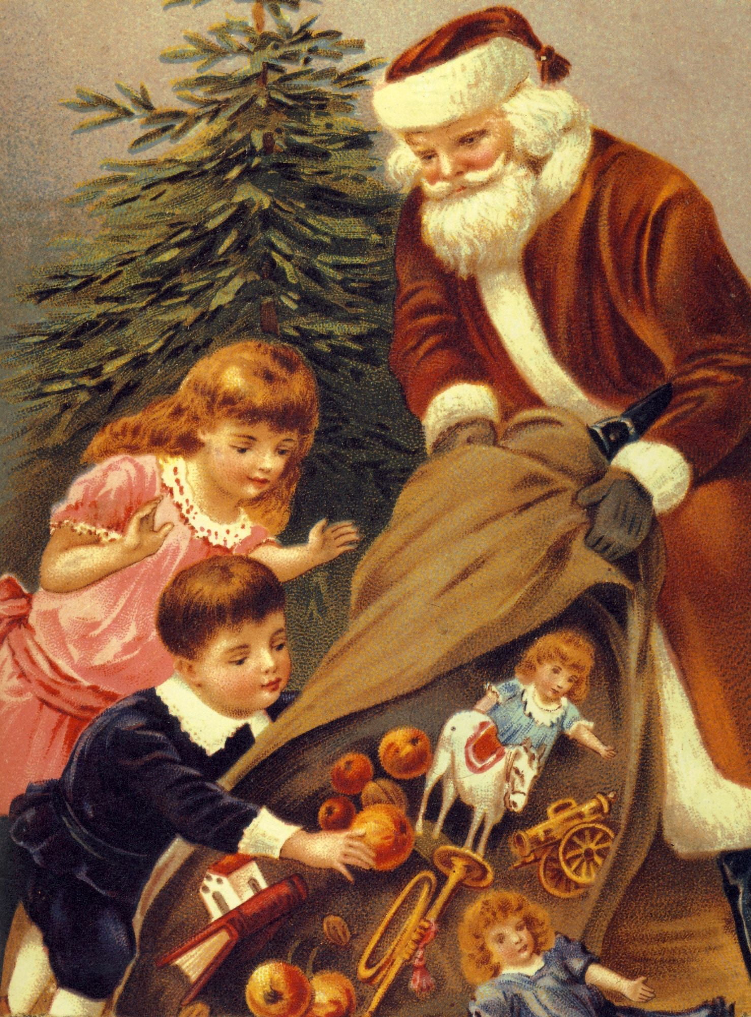 Posterazzi Santa with children & sack of toys c1890 Canvas Art - Unknown (24 x 36)