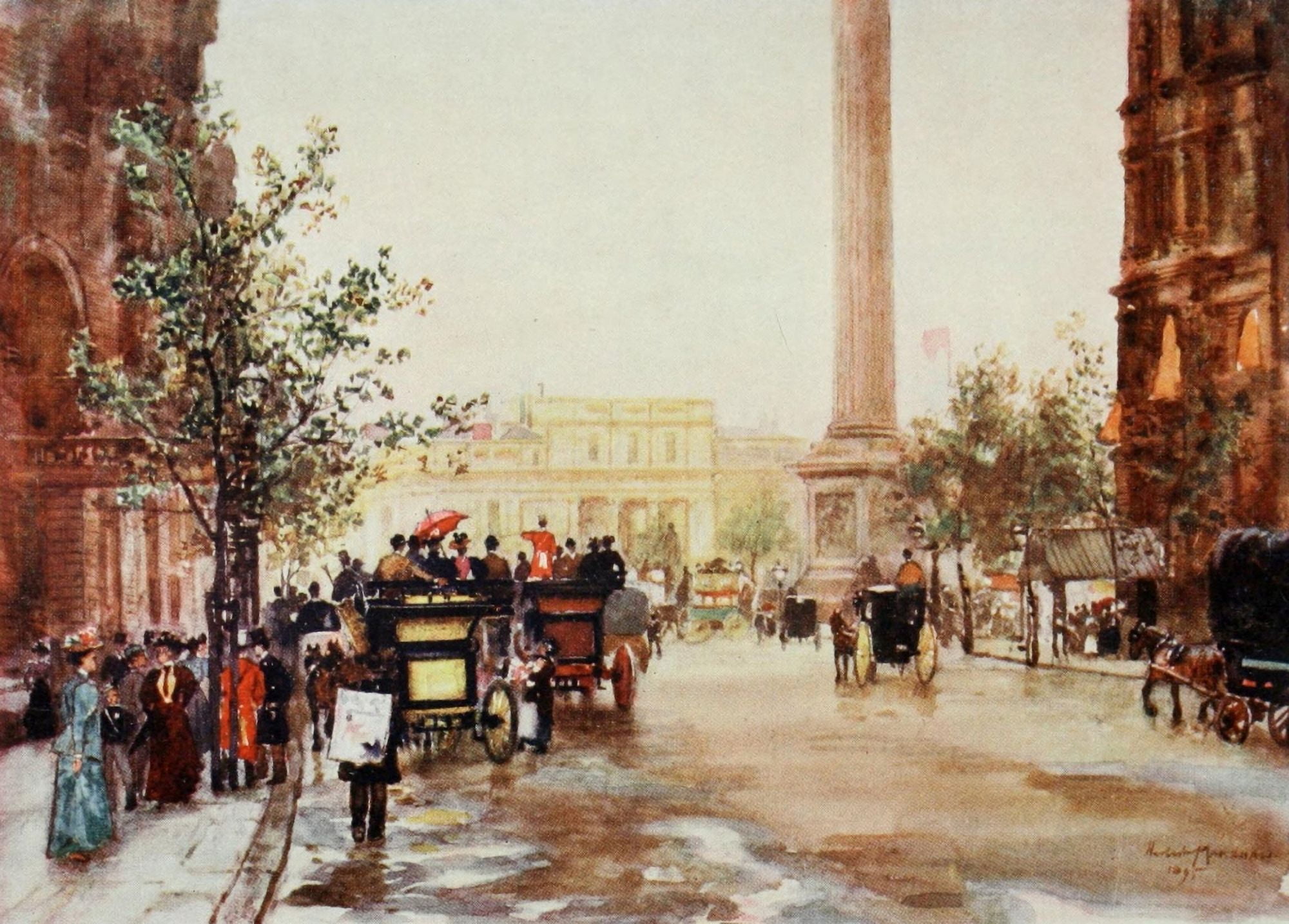 Posterazzi Scenery of London 1905 Northumberland Avenue Canvas Art - Herbert Marshall (24 x 36)