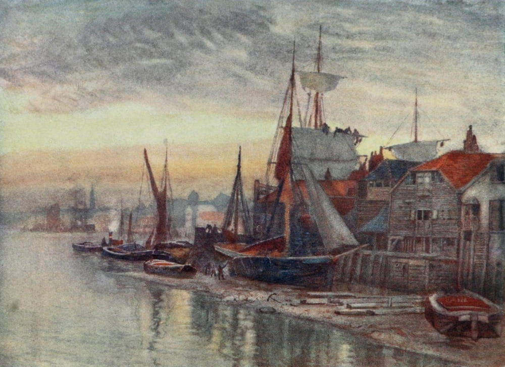 Posterazzi Scenery of London 1905 Old Essex Wharf Canvas Art - Herbert Marshall (24 x 36)