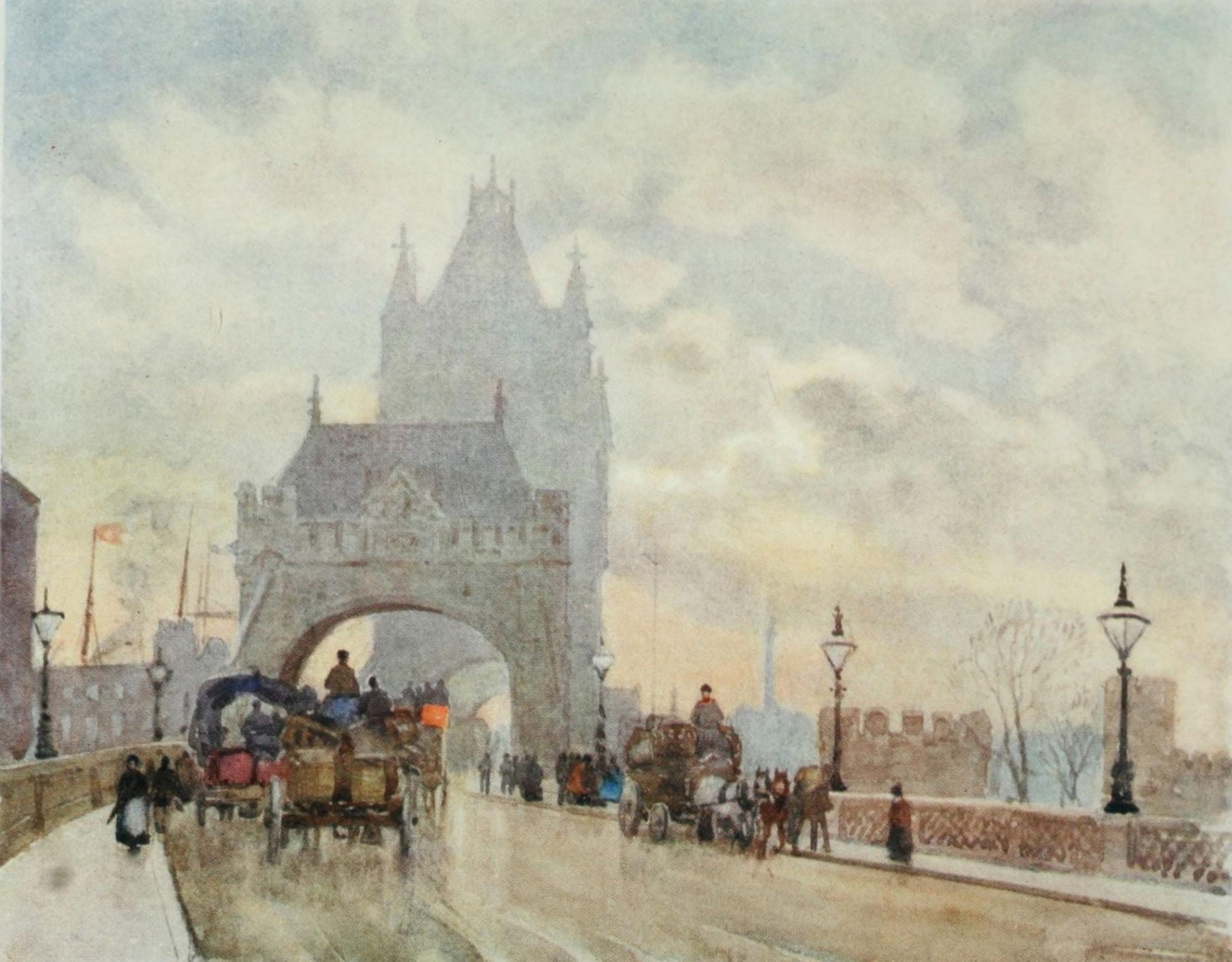 Posterazzi Scenery of London 1905 On Tower Bridge Canvas Art - Herbert Marshall (24 x 36)