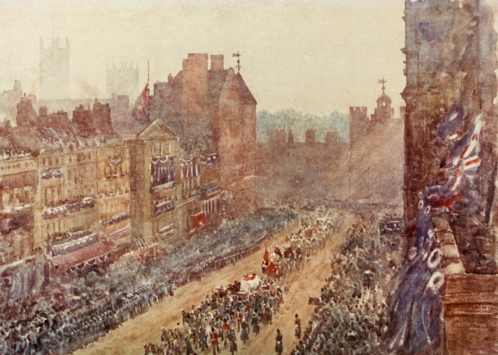Posterazzi Scenery of London 1905 Queen Victorias funeral Canvas Art - Herbert Marshall (24 x 36)
