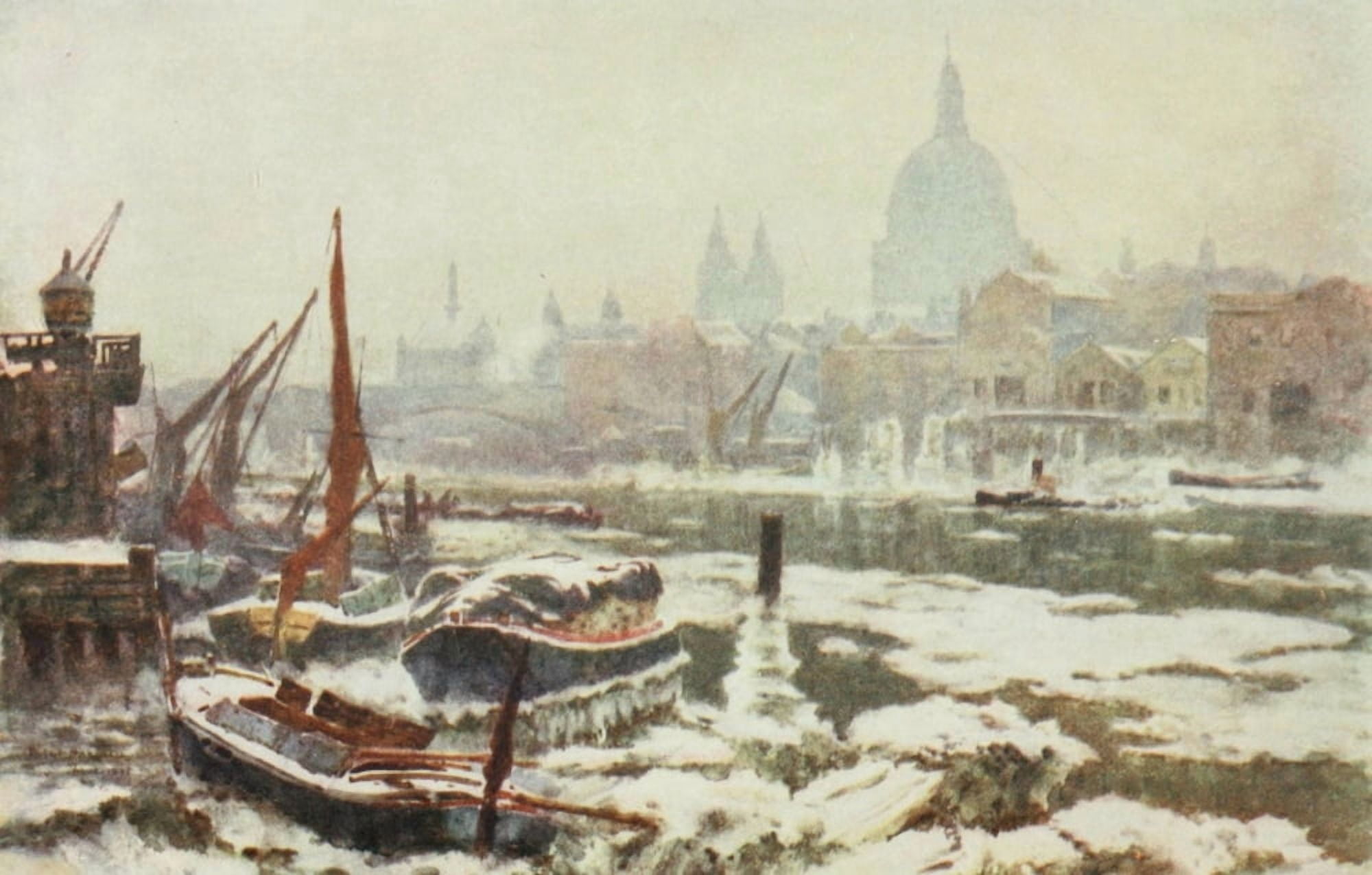 Posterazzi Scenery of London 1905 Snowy View of St Pauls Canvas Art - Herbert Marshall (24 x 36)
