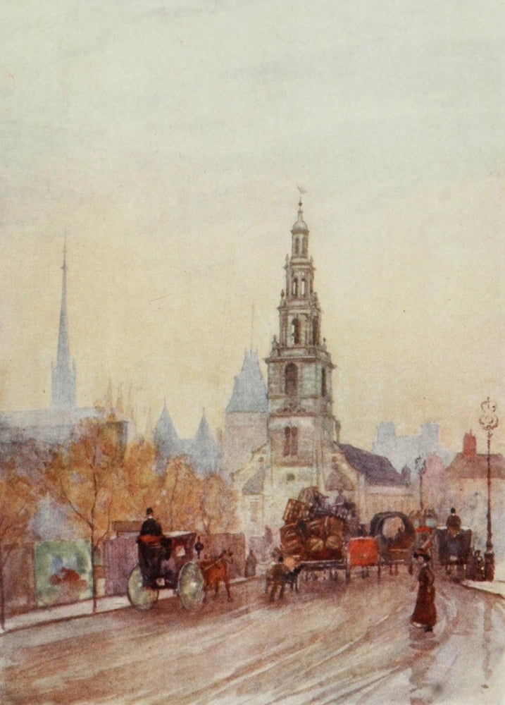 Posterazzi Scenery of London 1905 St Clements & the law courts Canvas Art - Herbert Marshall (24 x 36)