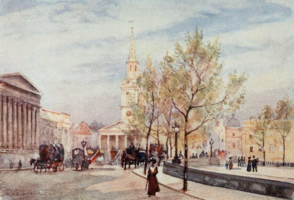Posterazzi Scenery of London 1905 St Martins Trafalgar Square Canvas Art - Herbert Marshall (24 x 36)
