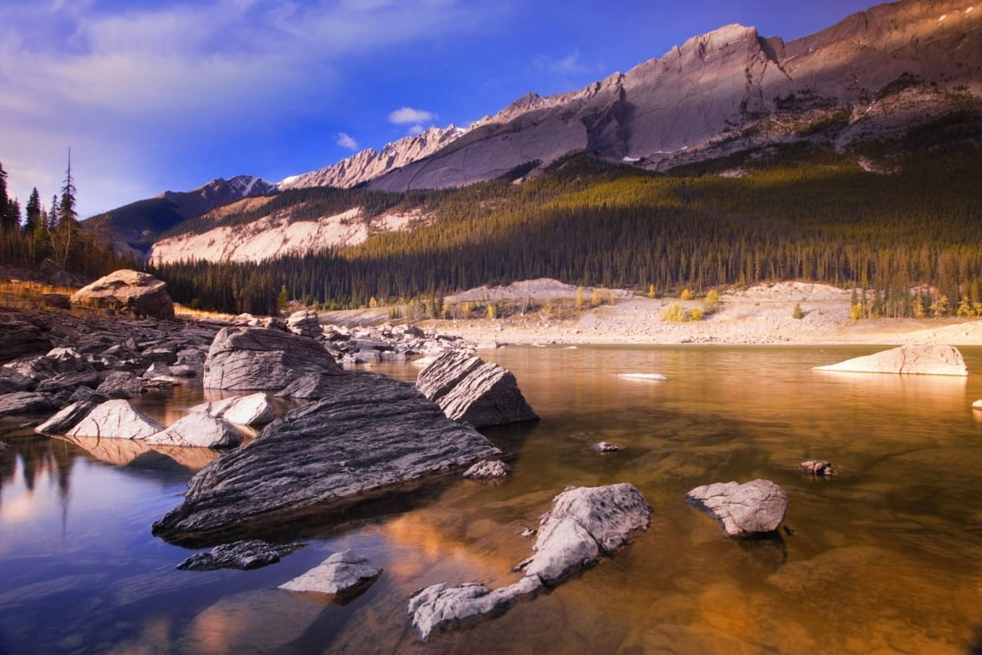 Posterazzi Scenic Mountain Lake Jasper National Park Jasper Alberta Canada Canvas Art - Carson Ganci Design Pics (34 x 22)