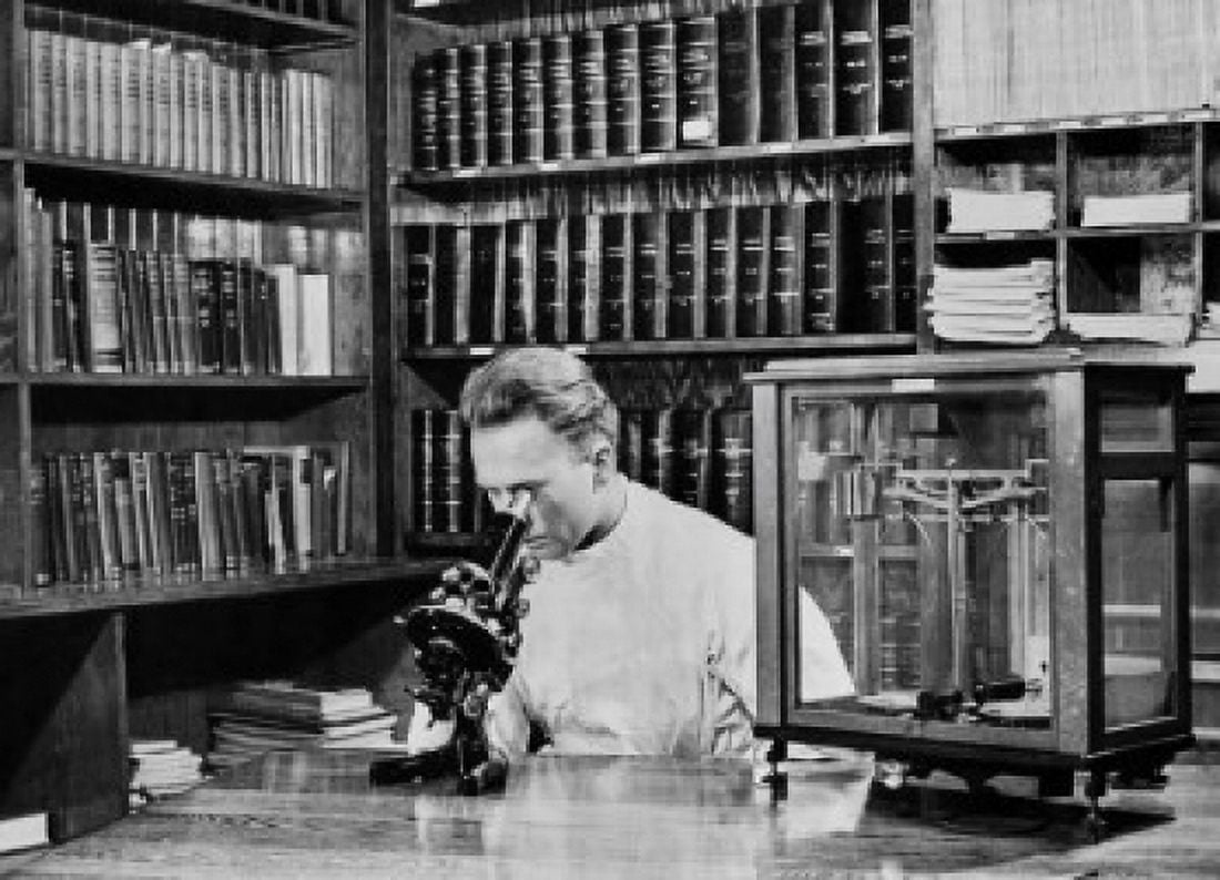 Posterazzi Scientist looking through a microscope in a chemical research laboratory Canvas Art - (24 x 36)