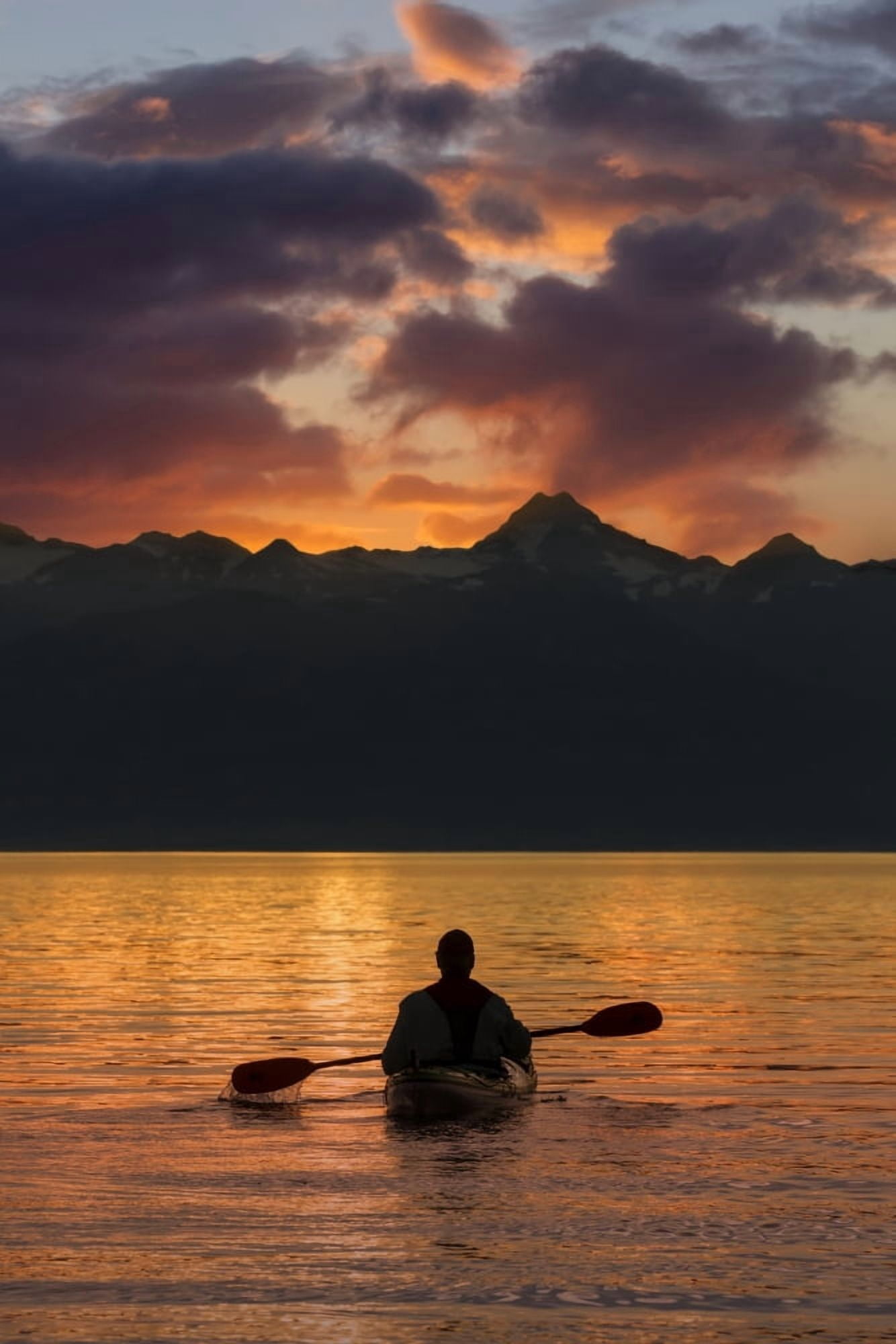 Posterazzi Sea Kayaking on a sublime evening in Lynn Canal near Eagle Beach State Recreation Area Juneau Alaska Chilkat Mountains beyond in the distance Canvas Art - John Hyde Design Pics (24 x 38)