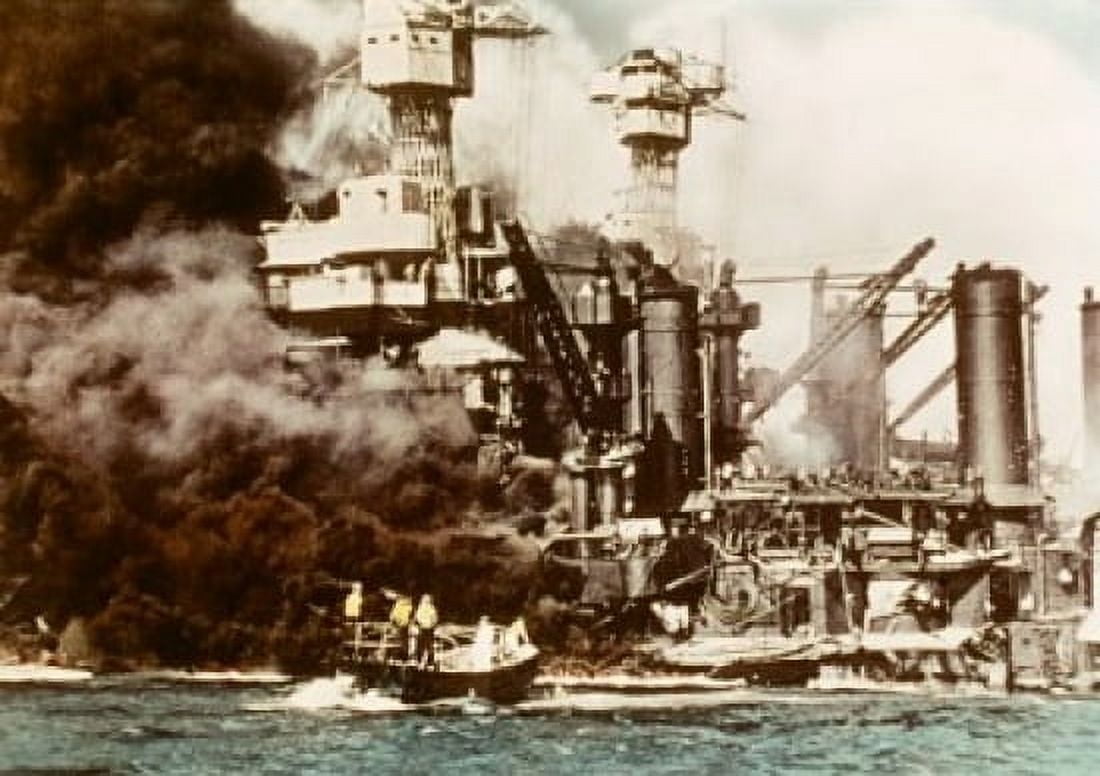 Posterazzi Seamen rescue a survivor from the water near the USS West Virginia and USS Tennessee Pearl Harbor Hawaii USA December 7 1941 Canvas Art - (24 x 36)