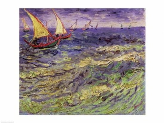 Posterazzi Seascape at Saintes-Maries Canvas Art - Vincent Van Gogh (36 x 24)