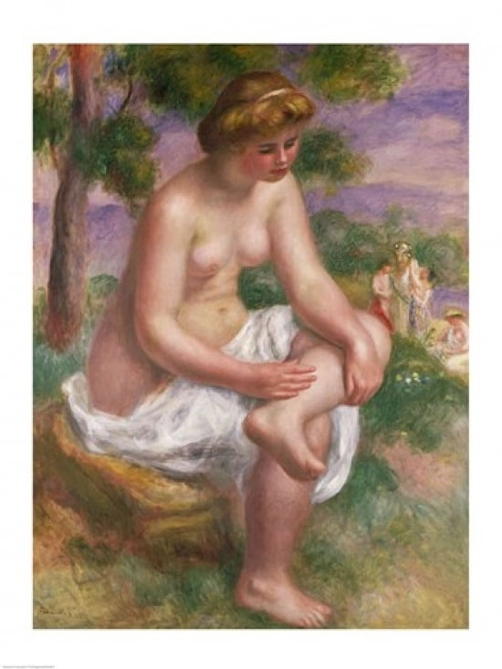 Posterazzi Seated Bather in a Landscape Canvas Art - Pierre-Auguste Renoir (24 x 36)