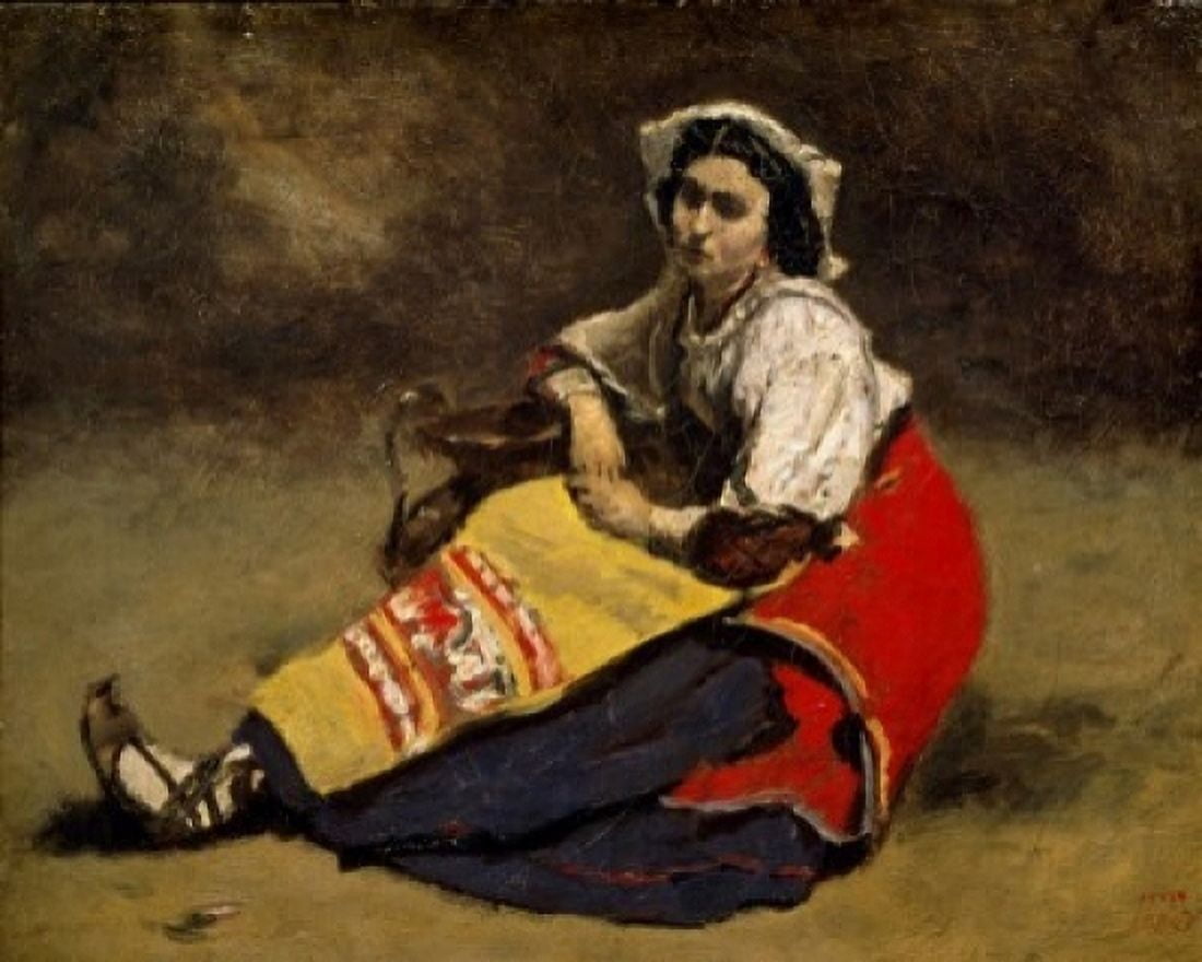 Posterazzi Seated Italian Woman by Jean Baptiste Camille Corot (1796-1875) Switzeland Zurich Private Collection Canvas Art - Jean Baptiste Camille Corot (24 x 36)