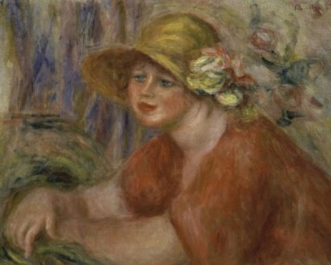 Posterazzi Seated Woman in a Hat with a Flower (Femme Assise au Chapeau Fleur) 1917 Pierre-Auguste Renoir Oil on Canvas Ishibashi Collection Tokyo Canvas Art - Pierre-Auguste Renoir (24 x 36)